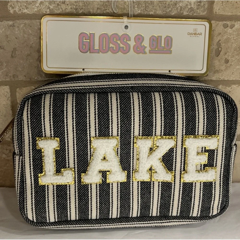 New Gloss & Glo Zip Travel Cosmetic Bag Chenille Patch LAKE